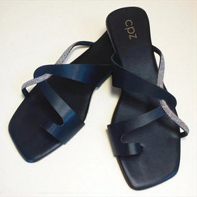 Rasteira Feminina Slide Brilho Strass Casual Preta