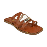 Rasteira Feminina Sola Macia e Aplicação Metálica Caramelo