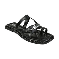 Rasteira Feminina Sola Macia e Aplicação Metálica Preta