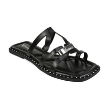 Rasteira Feminina Sola Macia e Aplicação Metálica Preta