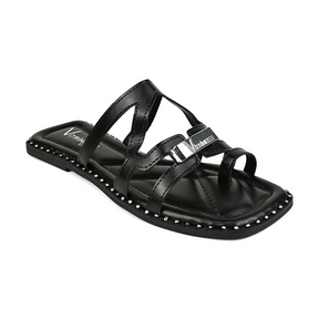 Rasteira Feminina Sola Macia e Aplicação Metálica Preta