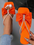 Rasteira Feminina com Brilho e laço e Palmilha Confort Laranja