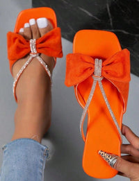 Rasteira Feminina com Brilho e laço e Palmilha Confort Laranja