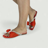 Rasteira Feminina com Brilho e laço e Palmilha Confort Laranja