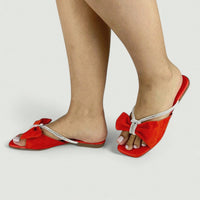 Rasteira Feminina com Brilho e laço e Palmilha Confort Laranja