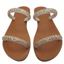 Rasteira Feminina com Duas Tiras de Strass Brilhante Dourada
