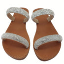 Rasteira Feminina com Duas Tiras de Strass Brilhante Prata