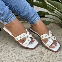 Rasteirinha Feminina Modelo H com Bolinhas Minimalista Elegante Branca