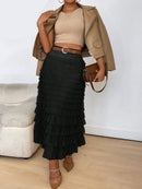 Saia Feminina Midi em Tule com Cintura Elástica e Volume Leve Preta