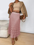 Saia Feminina Midi em Tule com Cintura Elástica e Volume Leve Rosa
