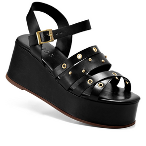 Sandália Feminina Anabela Plataforma Com Ilhós Preta