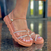 Sandália Feminina Birken com Strass Brilhante Caramelo