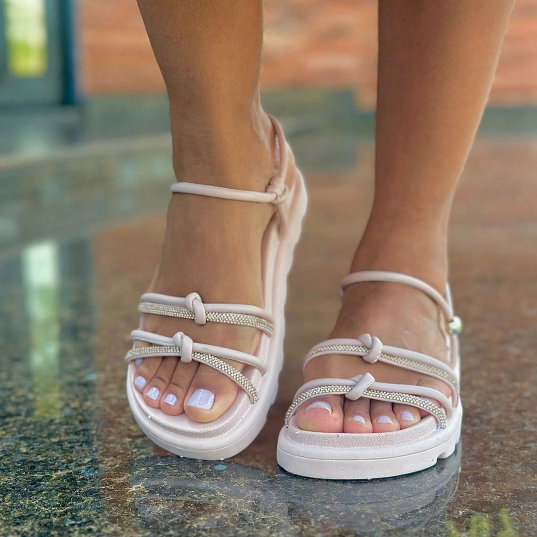Sandália Feminina Birken com Strass Brilhante Rosê
