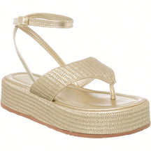 Sandália Feminina Flatform Modelo Amarração no Tornozelo Dourada