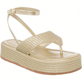 Sandália Feminina Flatform Modelo Amarração no Tornozelo Dourada