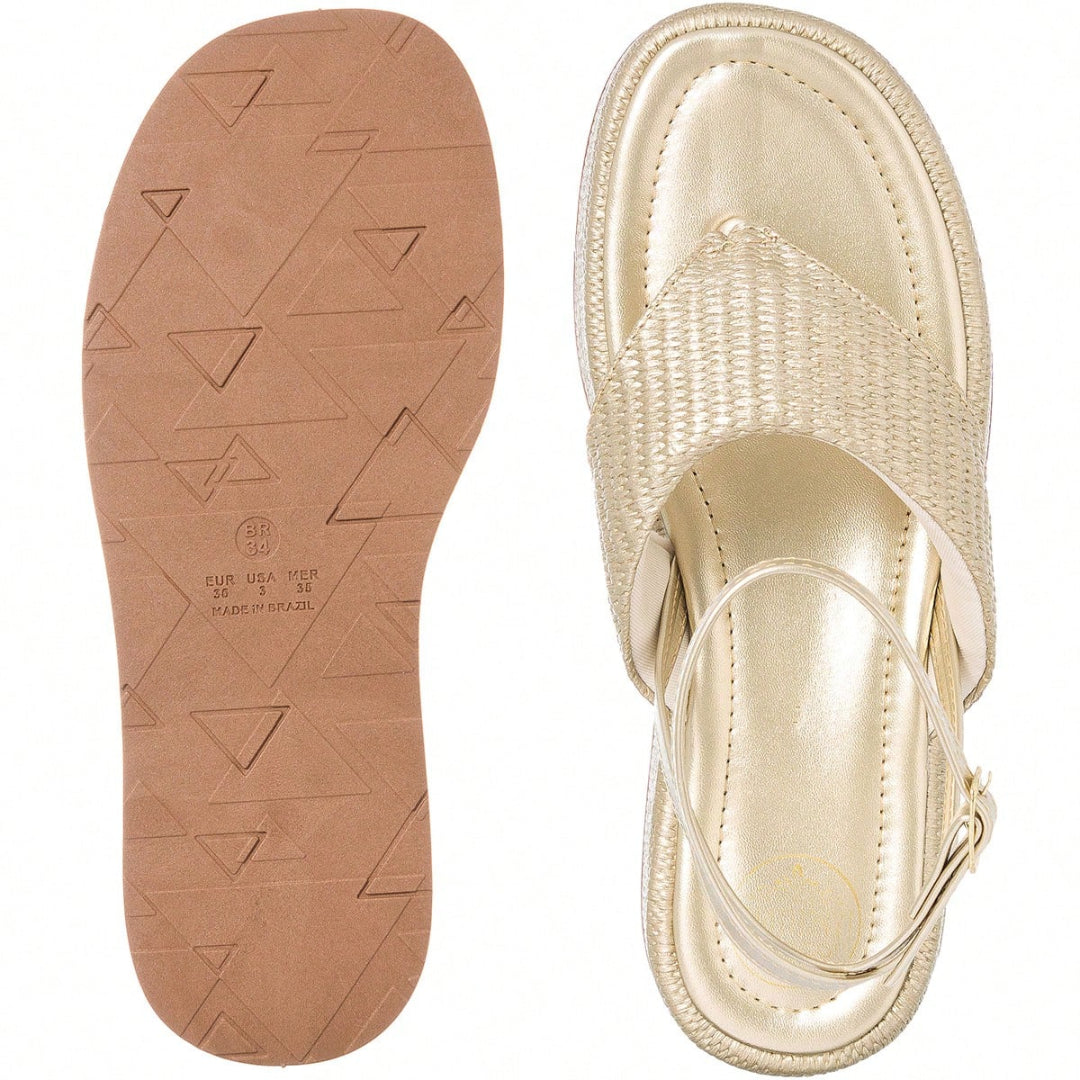 Sandália Feminina Flatform Modelo Amarração no Tornozelo Dourada