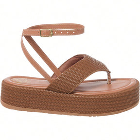 Sandália Feminina Flatform Modelo Amarração no Tornozelo Marrom