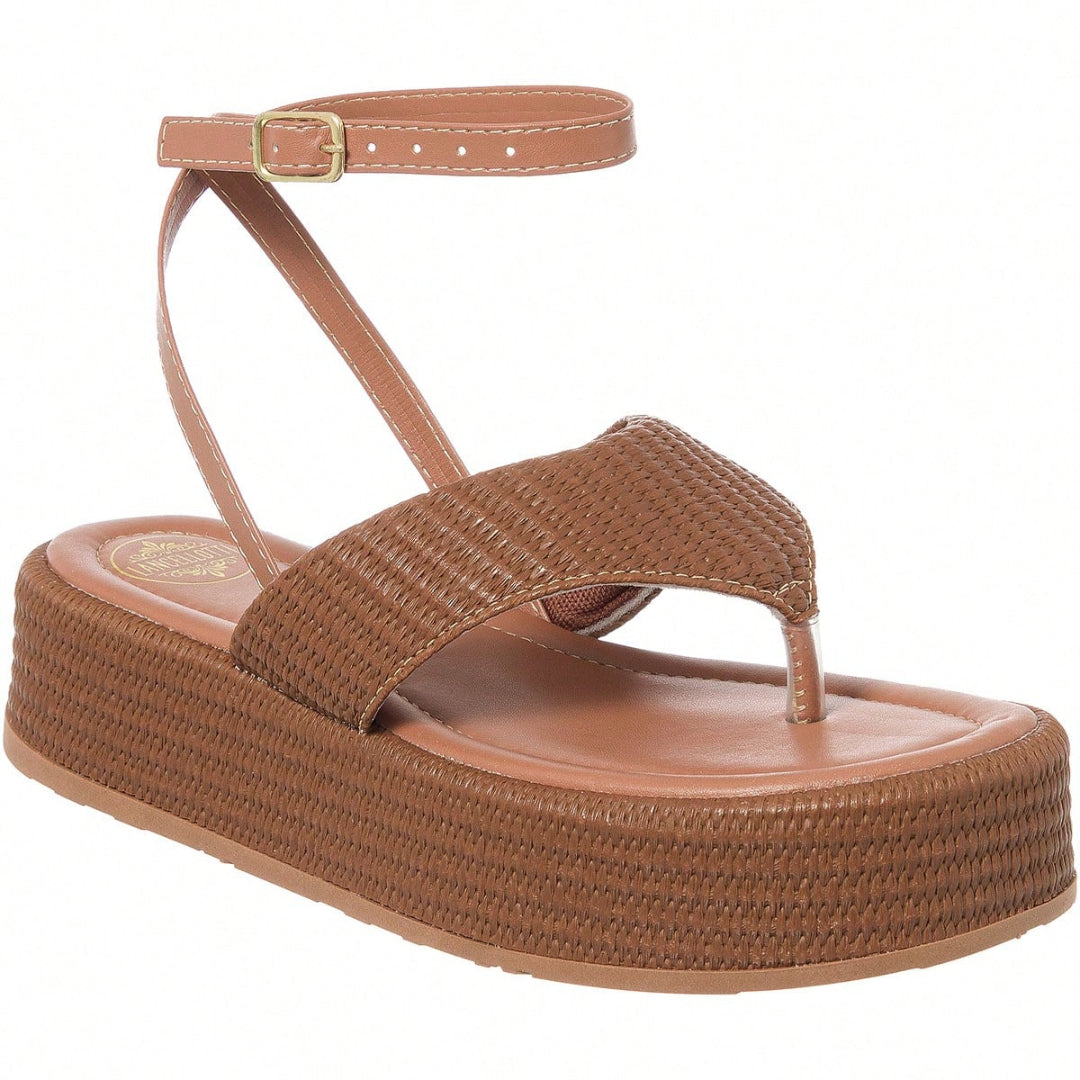 Sandália Feminina Flatform Modelo Amarração no Tornozelo Marrom