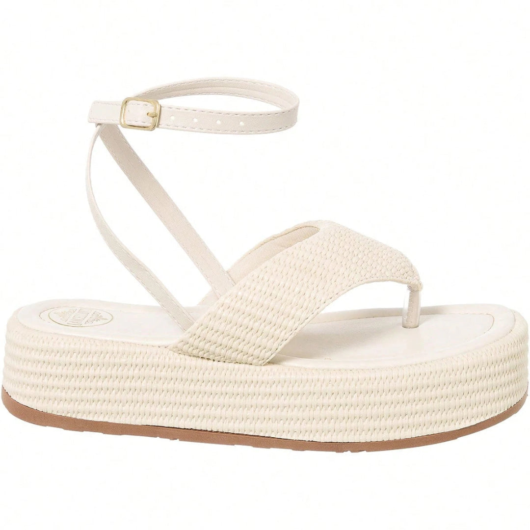 Sandália Feminina Flatform Modelo Amarração no Tornozelo  Off White