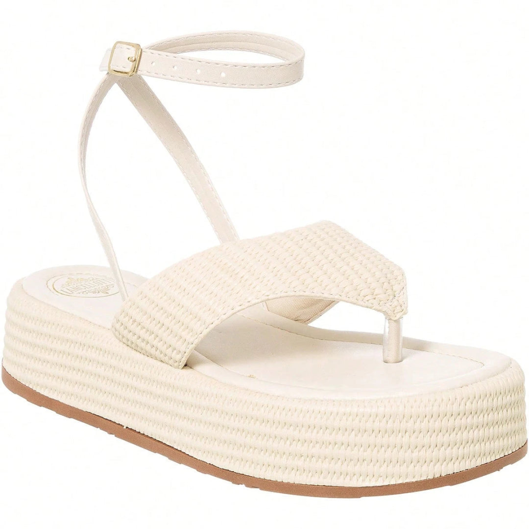 Sandália Feminina Flatform Modelo Amarração no Tornozelo  Off White