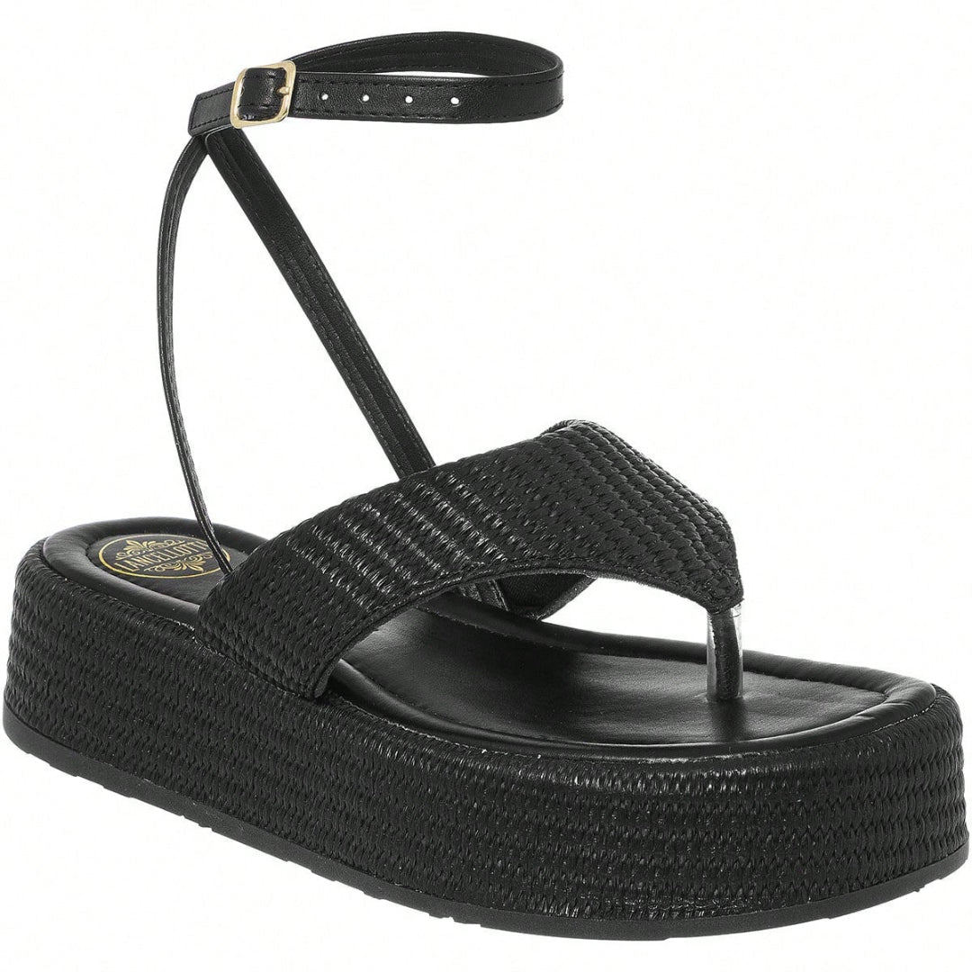 Sandália Feminina Flatform Modelo Amarração no Tornozelo Preta