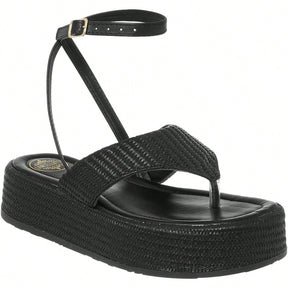 Sandália Feminina Flatform Modelo Amarração no Tornozelo Preta