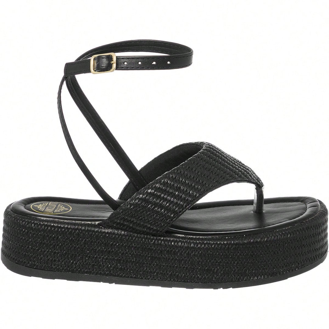 Sandália Feminina Flatform Modelo Amarração no Tornozelo Preta