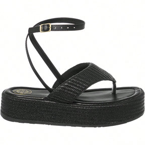 Sandália Feminina Flatform Modelo Amarração no Tornozelo Preta