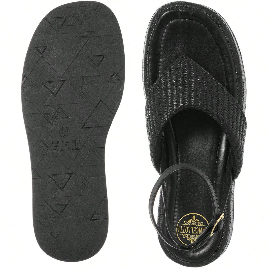 Sandália Feminina Flatform Modelo Amarração no Tornozelo Preta