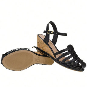 Sandália Feminina Plataforma Anabela Babuche Preto