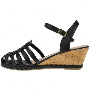 Sandália Feminina Plataforma Anabela Babuche Preto