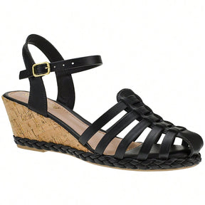 Sandália Feminina Plataforma Anabela Babuche Preto