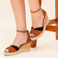 Sandália Feminina Plataforma Anabela Espadrille Nó Borboleta Caramelo