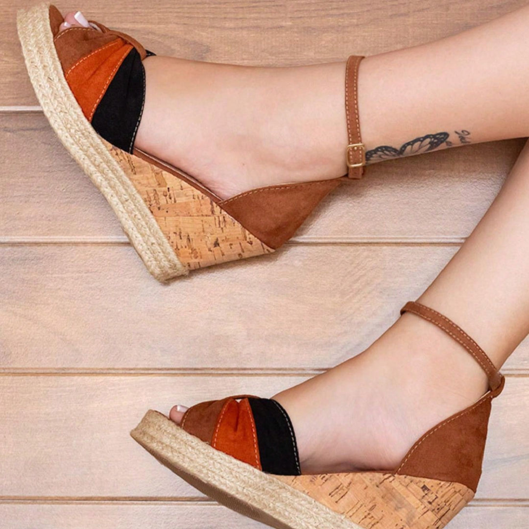 Sandália Feminina Plataforma Anabela Espadrille Nó Borboleta Caramelo