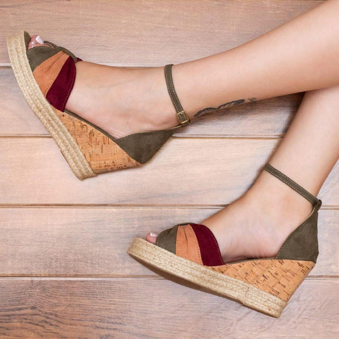 Sandália Feminina Plataforma Anabela Espadrille Nó Borboleta Verde