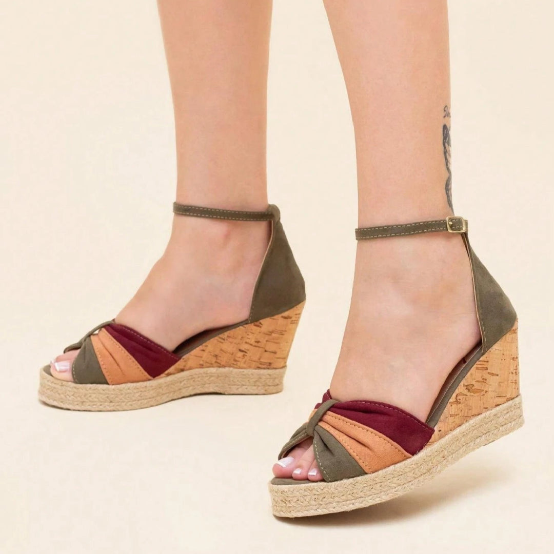 Sandália Feminina Plataforma Anabela Espadrille Nó Borboleta Verde