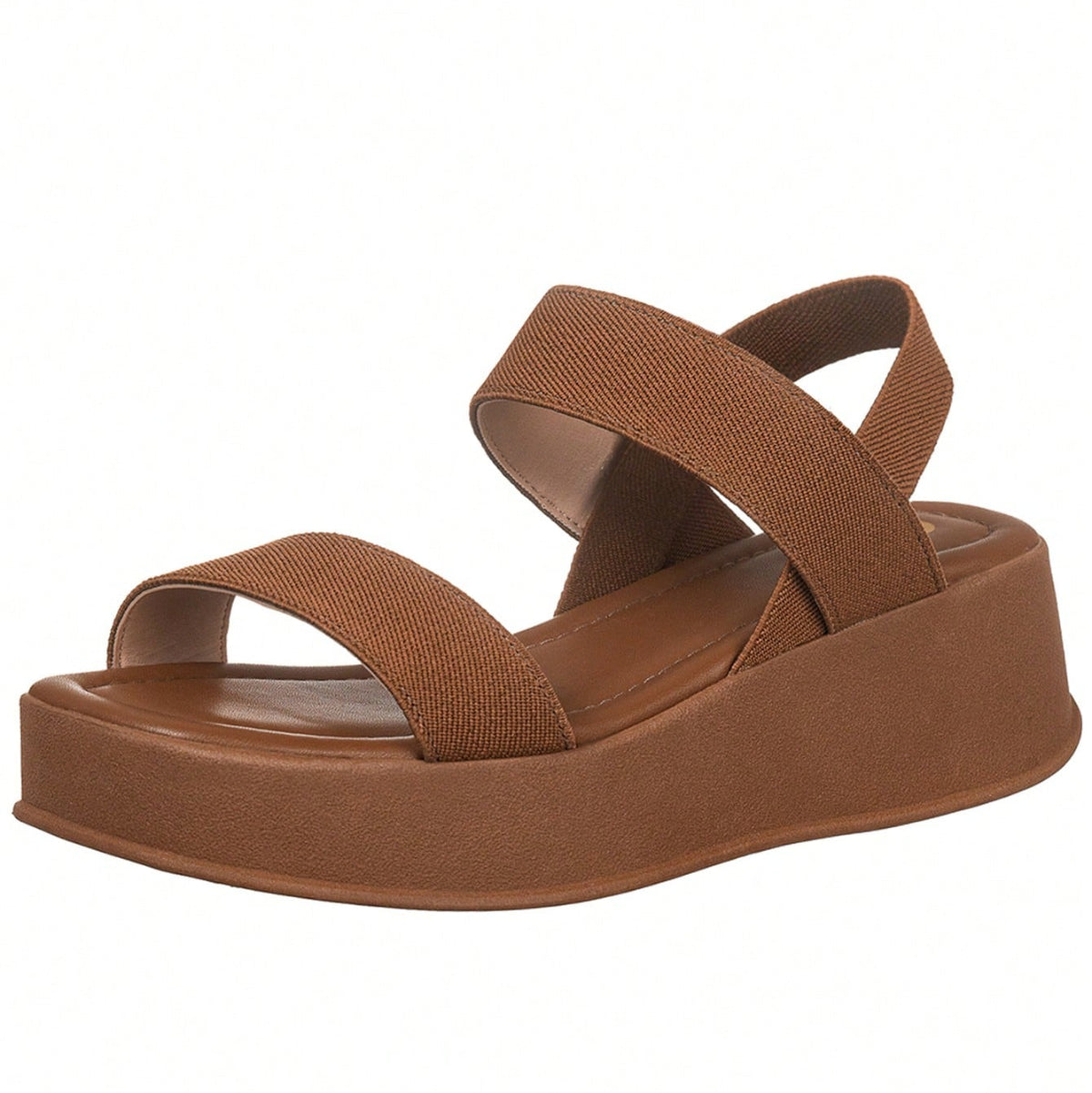 Sandália Feminina Plataforma Flatform Calce Fácil com Tiras em Elástico Caramelo