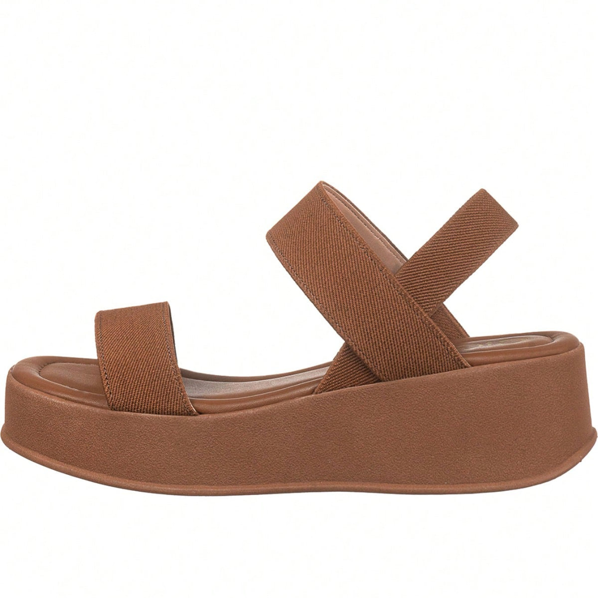 Sandália Feminina Plataforma Flatform Calce Fácil com Tiras em Elástico Caramelo