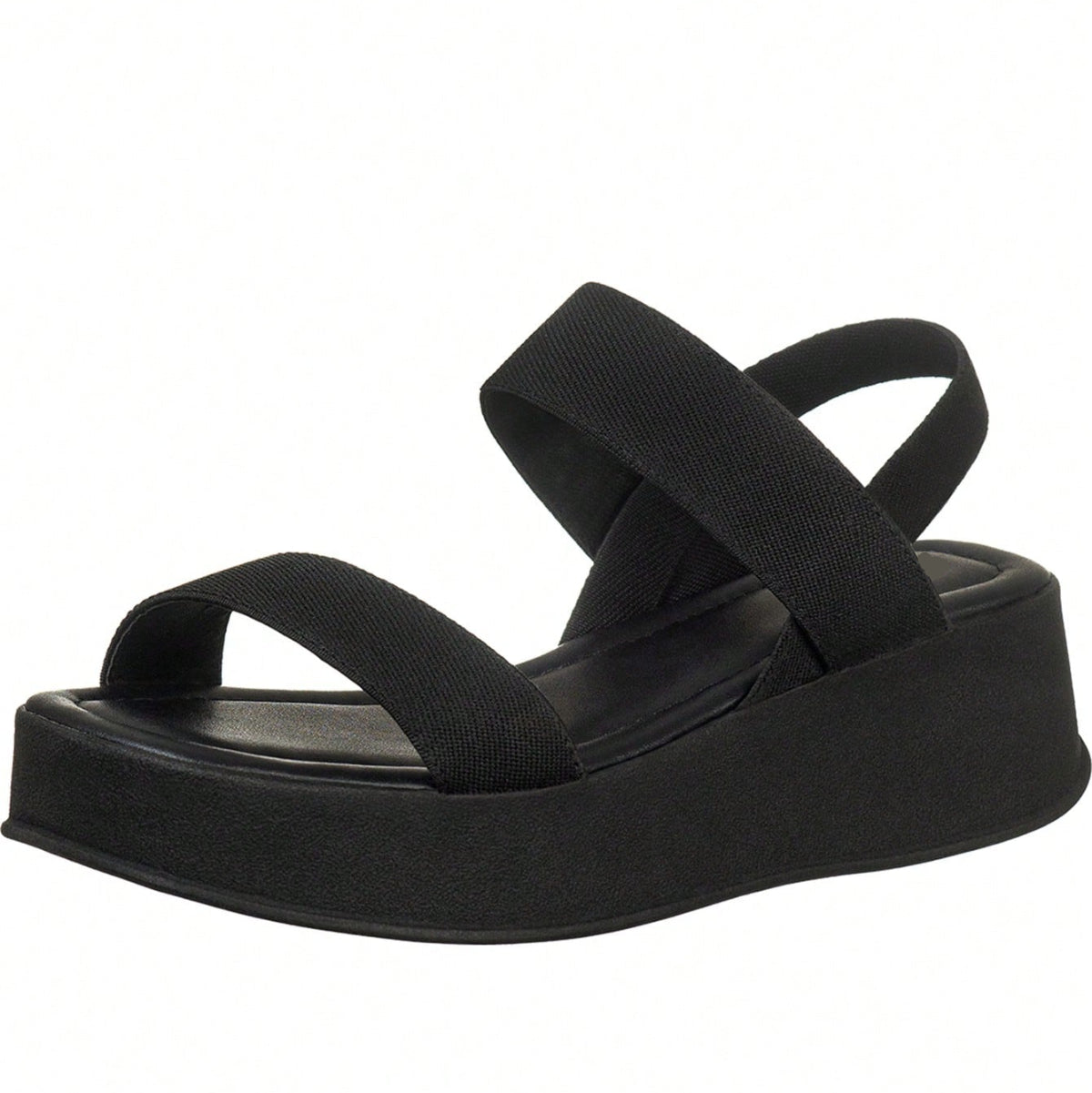 Sandália Feminina Plataforma Flatform Calce Fácil com Tiras em Elástico Preta