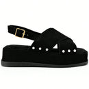 Sandália Feminina Plataforma Flatform Camurça com Rebite Preta