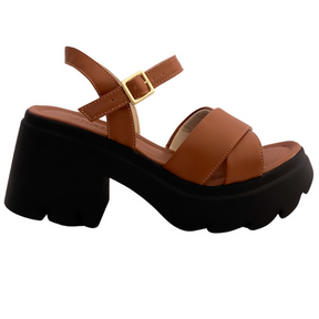 Sandália Feminina Plataforma Flatform Tratorada Sola Macia e Leve  Caramelo