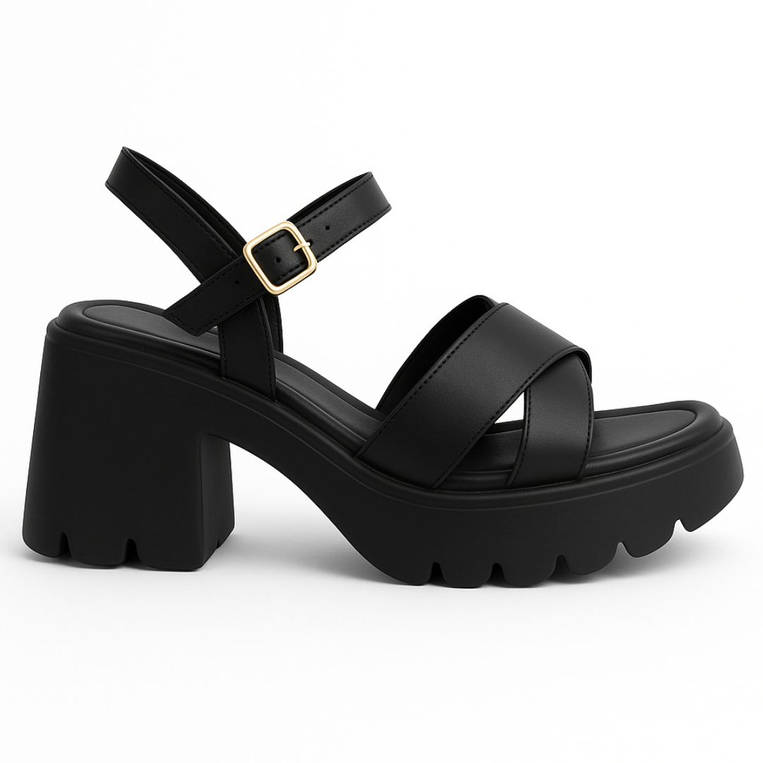 Sandália Feminina Plataforma Flatform Tratorada Sola Macia e Leve  Preta