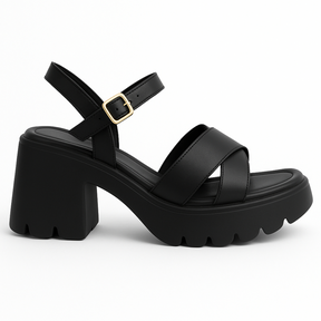 Sandália Feminina Plataforma Flatform Tratorada Sola Macia e Leve  Preta