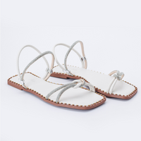 Sandália Feminina Rasteira Tiras com Strass Off White - Use de Duas Formas
