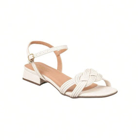 Sandália Feminina Saltinho Baixo com Tiras Finas Casual Confortável Off White 
