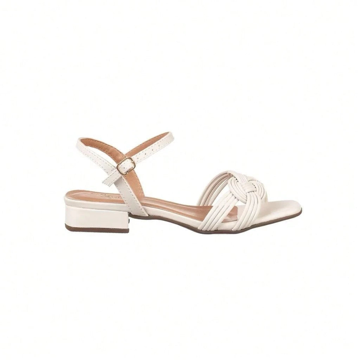 Sandália Feminina Saltinho Baixo com Tiras Finas Casual Confortável Off White 