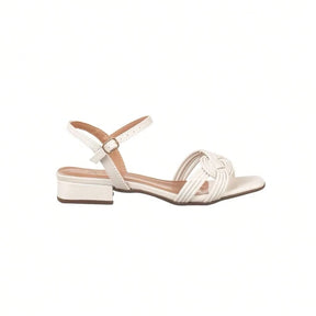 Sandália Feminina Saltinho Baixo com Tiras Finas Casual Confortável Off White 