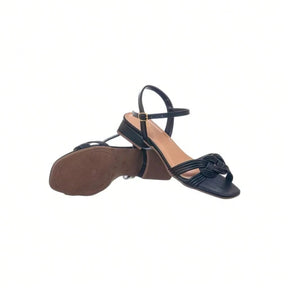 Sandália Feminina Saltinho Baixo com Tiras Finas Casual Confortável Preta