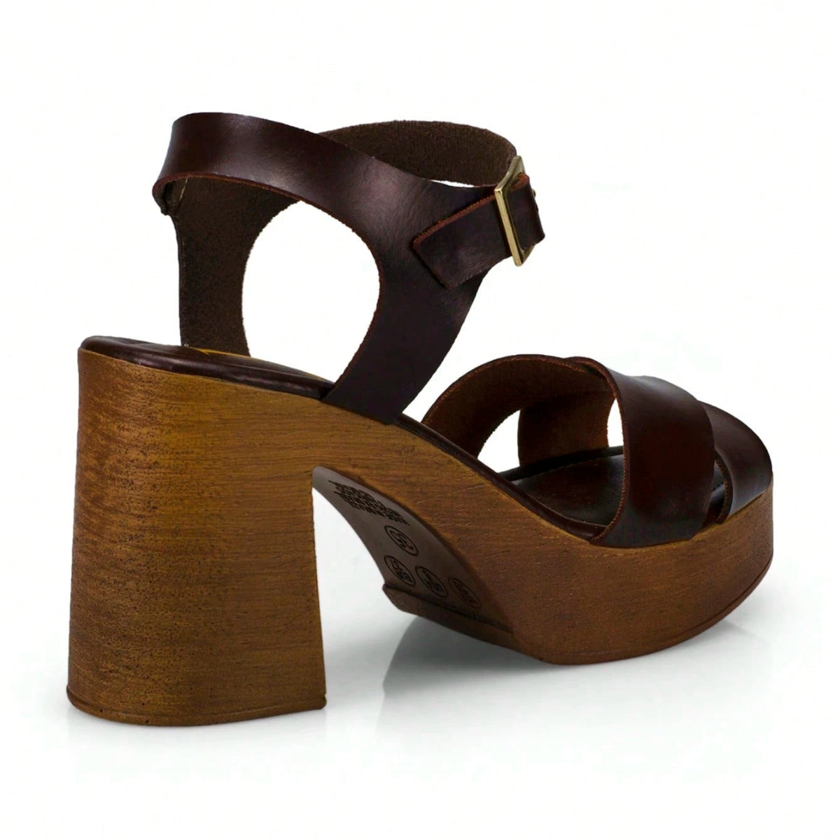 Sandália Feminina Salto Alto Grosso Bloco Estilo Madeira Café
