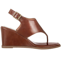 Sandália Feminina Salto Anabela Asa Delta De Dedo Bico Quadrado Caramelo